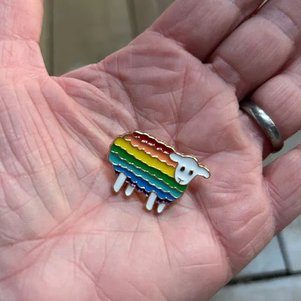 Rainbow Sheep Enamel Pin – Knitting & Crochet Pride Accessory