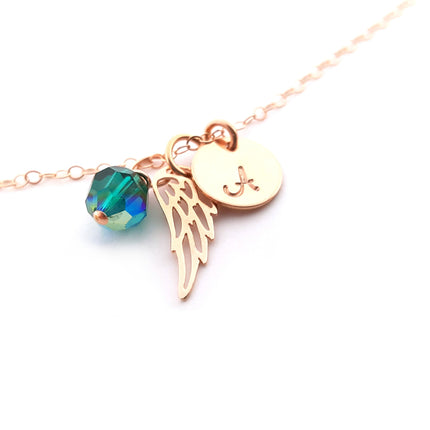 Rose Gold Personalized Angel Wing Necklace - Memorial Jewelry