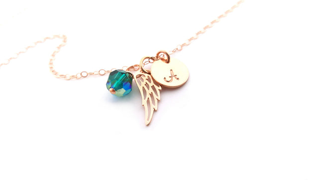 Rose Gold Personalized Angel Wing Necklace - Memorial Jewelry