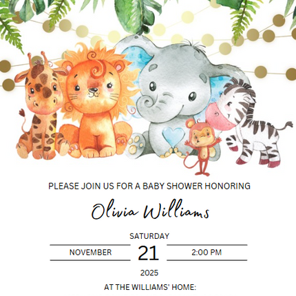 Safari Baby Shower Invitation – Editable Canva Template