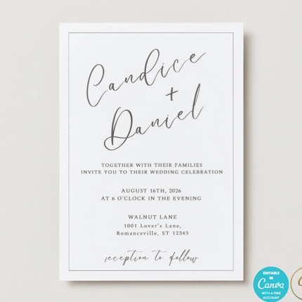 Minimalist Wedding Invitation Template | Editable in Canva | Instant Download | Modern Printable Invite | 5x7 Wedding Invitation