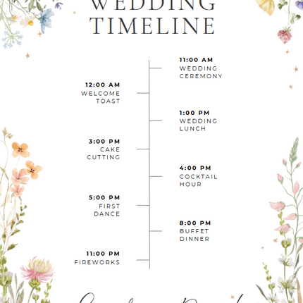 Editable Wedding Timeline Canva Template – Elegant Floral Design