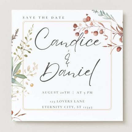Minimalist Floral Wedding Invitation Template – Square 5.5” x 5.5” Canva Design