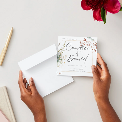 Minimalist Floral Wedding Invitation Template – Square 5.5” x 5.5” Canva Design