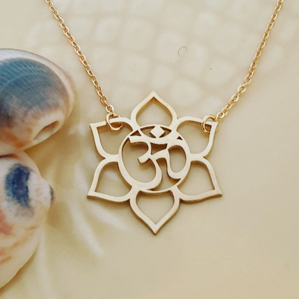 Ohm & Lotus Flower Necklace – 14k Gold Filled Yoga Jewelry, 18" Chain