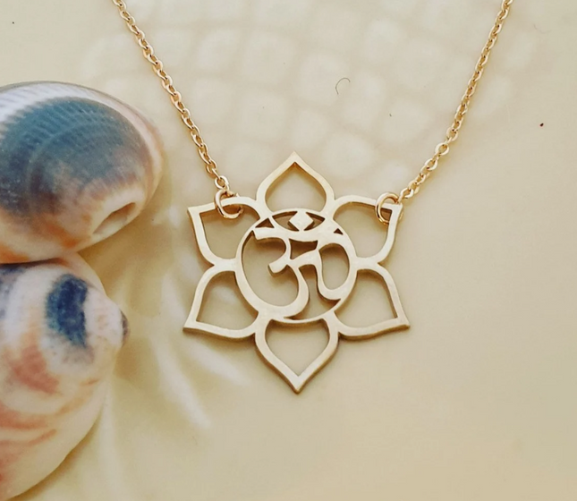 Ohm & Lotus Flower Necklace – 14k Gold Filled Yoga Jewelry, 18" Chain