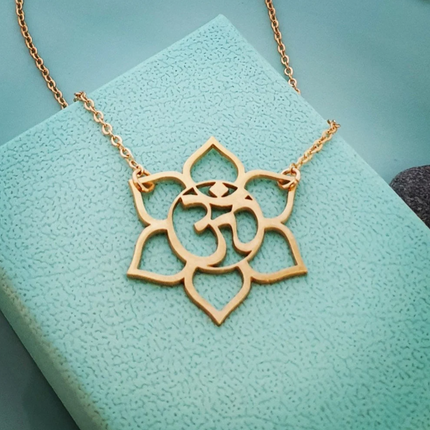 Ohm & Lotus Flower Necklace – 14k Gold Filled Yoga Jewelry, 18" Chain