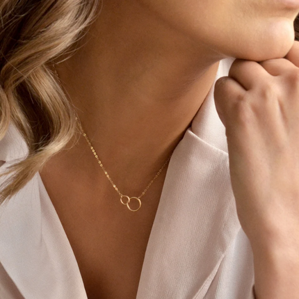 Two Linked Gold Circles Necklace – 18" Chain