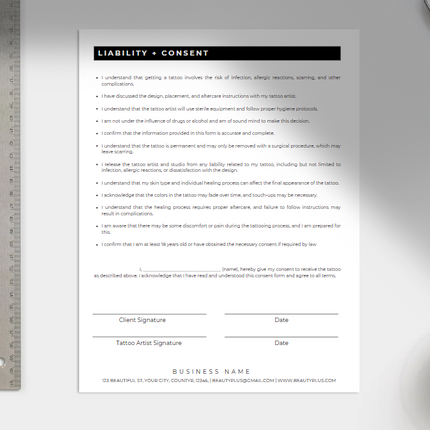 Tattoo Intake & Liability Release Form – Customizable Canva Template (Instant Download)