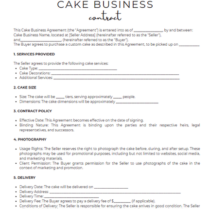 Cake Business Contract Template – 3-Page Editable Canva Form (Instant Download)