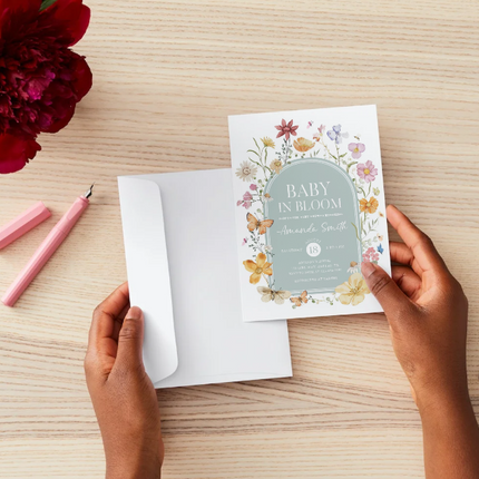 Baby in Bloom Baby Shower Invitation – Editable Canva Template (Floral Design)