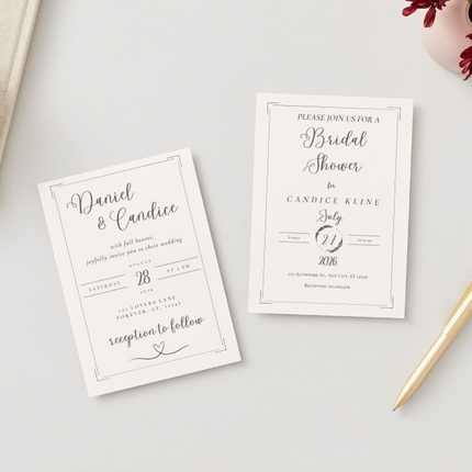Minimalist Wedding & Bridal Shower Invitation Set – Canva Templates – Instant Download