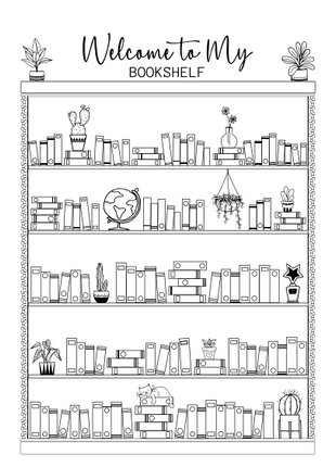 Bookshelf Coloring Pages Bundle – Printable Book Tracker (5 Unique Designs, PDF Download)