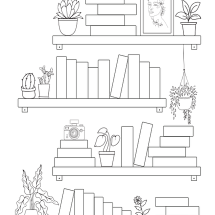 Bookshelf Coloring Pages Bundle – Printable Book Tracker (5 Unique Designs, PDF Download)
