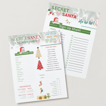 Editable Secret Santa Questionnaire & Sign-Up Sheet – Canva Template (Printable PDF)