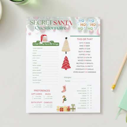 Editable Secret Santa Questionnaire & Sign-Up Sheet – Canva Template (Printable PDF)