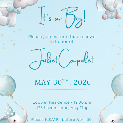 Little Elephant Dreams Baby Shower Printable Bundle