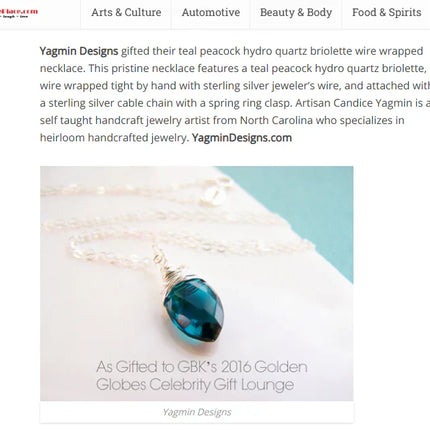 Teal Peacock Hydro Quartz Briolette Necklace, Sterling Silver - As Gifted at the Golden Globes