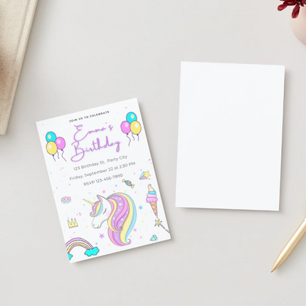 Unicorn Birthday Invitation Template – Pastel Girls Party | Editable in Canva