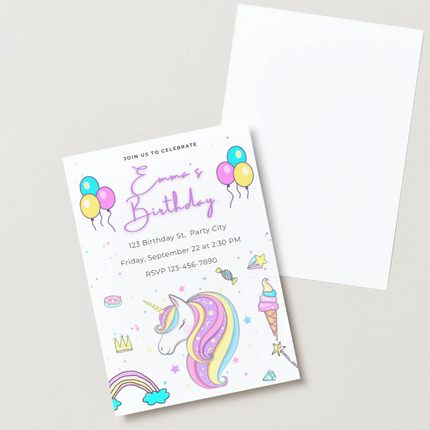 Unicorn Birthday Invitation Template – Pastel Girls Party | Editable in Canva
