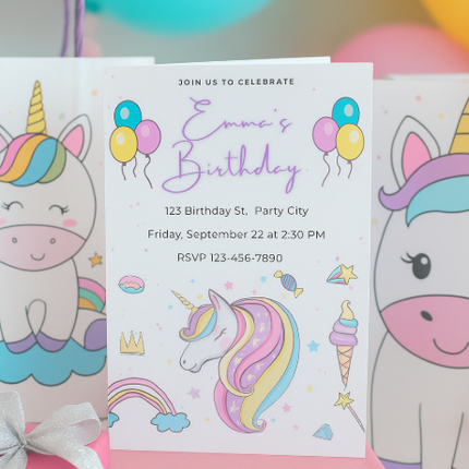 Unicorn Birthday Invitation Template – Pastel Girls Party | Editable in Canva