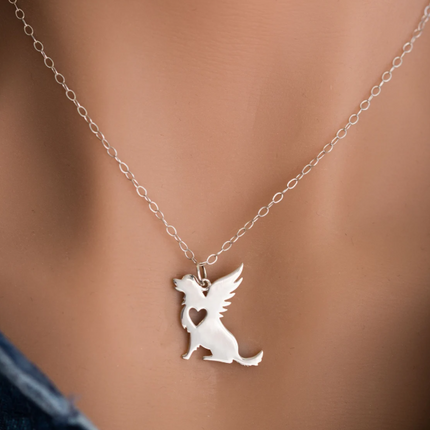 Dog Angel Wing Charm - Sympathy Pet Loss Charm - Sterling Silver Necklace