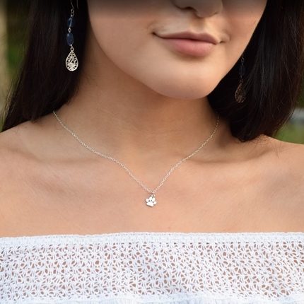 Paw Print Charm Necklace - Sterling Silver Jewelry