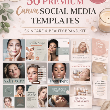 50 Premium Canva Social Media Templates – Skincare & Beauty Brand Kit