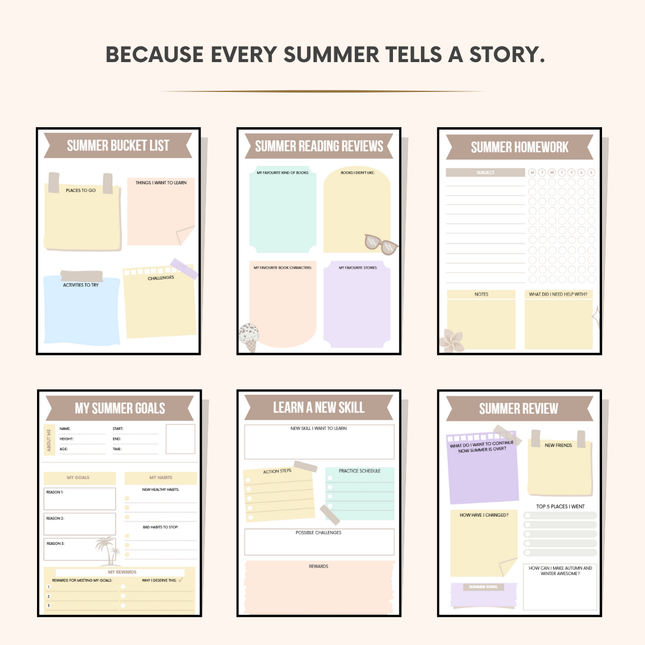 Kids Summer Planner – 35 Page Printable PDF – Summer Activities, Goals & Journals for Kids (Instant Download)