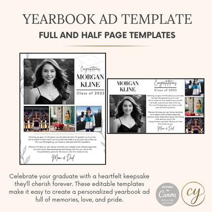 Yearbook Ad Template – Full & Half Page Graduation Tribute (Editable in Canva)