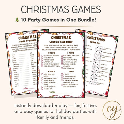 Christmas Game Bundle Pack – 10 Fun Holiday Party Games (Instant PDF Download)