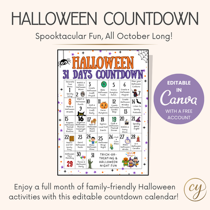 Halloween Countdown Printable – Editable Canva Template (Color + Black & White)
