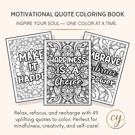 Motivational Quote Coloring Book (49 Pages) – Instant Download PDF
