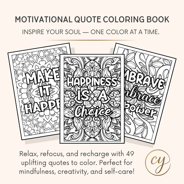 Motivational Quote Coloring Book (49 Pages) – Instant Download PDF