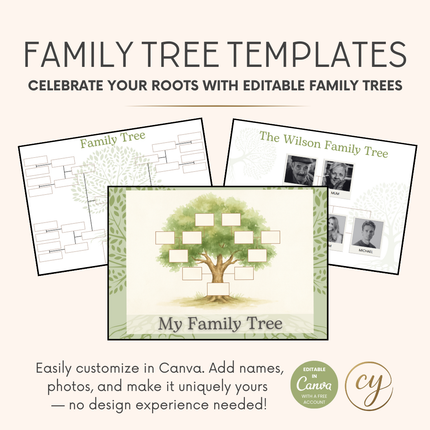 Editable Family Tree Template | 7 Printable Canva Pages