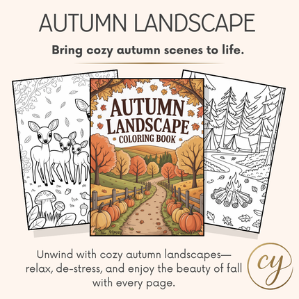 Autumn Landscapes Coloring Book – 150 Pages (Digital Download PDF)