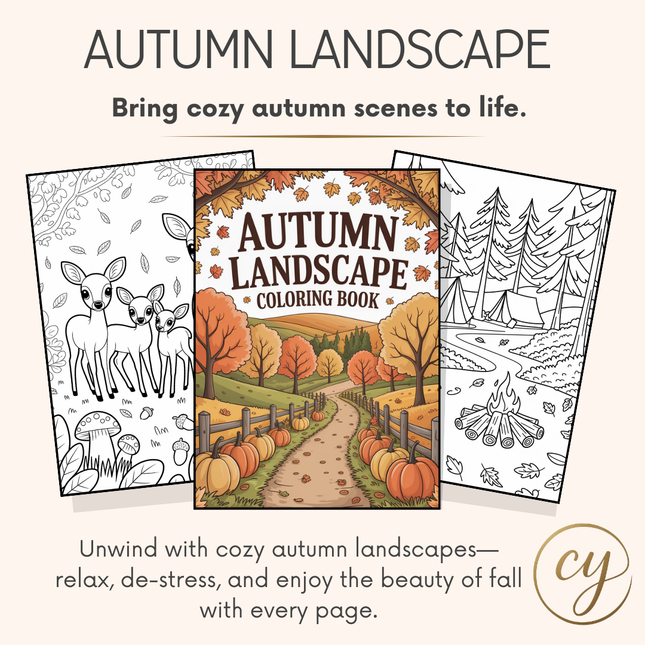 Autumn Landscapes Coloring Book – 150 Pages (Digital Download PDF)