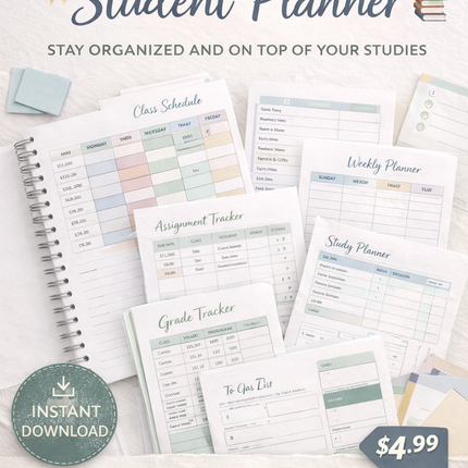 Student Life Organizer | 48-Page Printable & Canva Template