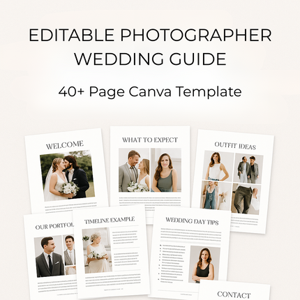 Editable Photographer Wedding Guide Template – 40+ Page Canva Magazine for Client Welcome & Info