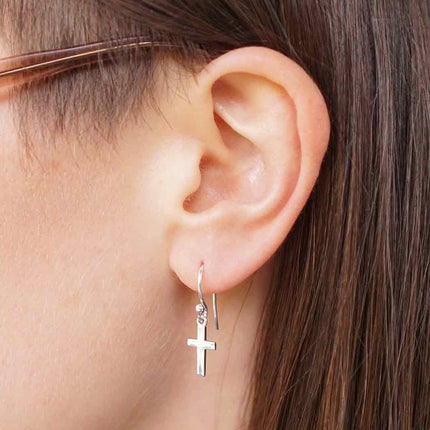 Sterling Silver Cross Drop Earrings (25x7mm)