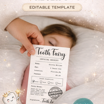 Editable Canva Tooth Fairy Receipt – Printable Template for Kids
