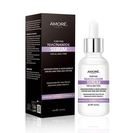 Amore Paris Niacinamide Face Serum 12% Plus Zinc 2%, Hyaluronic Acid & Vitamin E, Dark Spot Remover, Pore Minimizer & Aging Skin Treatment