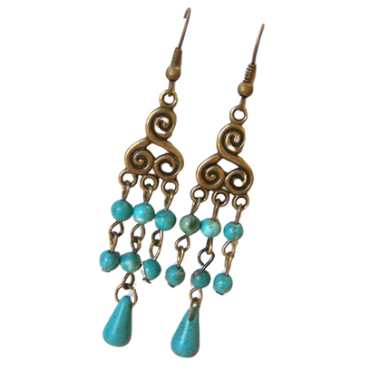 Turquoise and Antiqued Brass Dangle Earrings – Handcrafted, 2.5 Inch