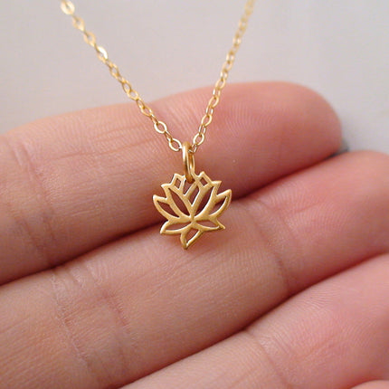 Tiny Gold Lotus Necklace – 16" Gold Filled Chain