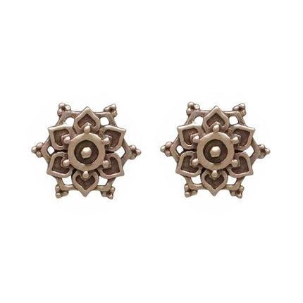 Bronze Lotus Mandala Stud Earrings – Petite 10x10mm, Sterling Silver Posts, Handmade
