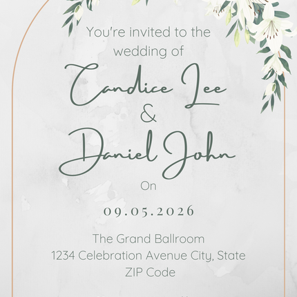 White Lily Wedding Invitation & Details Card Set – Editable Canva Template – Instant Download