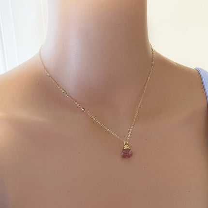Strawberry Quartz Briolette 14k Gold Filled Necklace