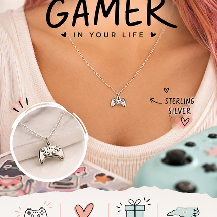 Sterling Silver Game Controller Necklace – Gamer Charm Necklace – 18" Cable Chain