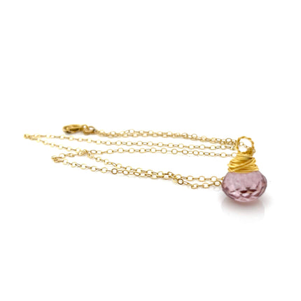 Strawberry Quartz Briolette 14k Gold Filled Necklace