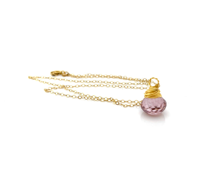 Strawberry Quartz Briolette 14k Gold Filled Necklace